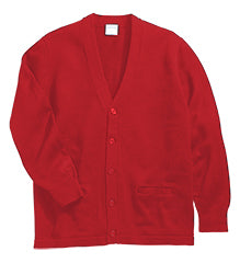 St Mary V-Neck Two Pocket Cardigan-Red, New Logo