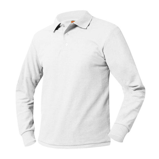 St Thecla Unisex Long Sleeve Pique Polo-White