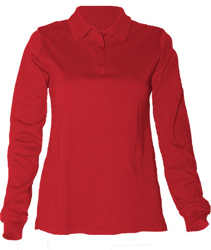 Girls Long Sleeve Fitted Knit Polo Shirt-Red – School Blues