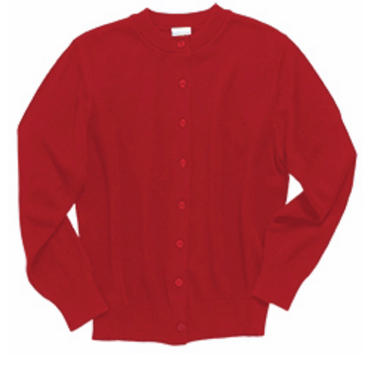 St Marys Girls Crew Neck Cardigan-Red, NEW LOGO