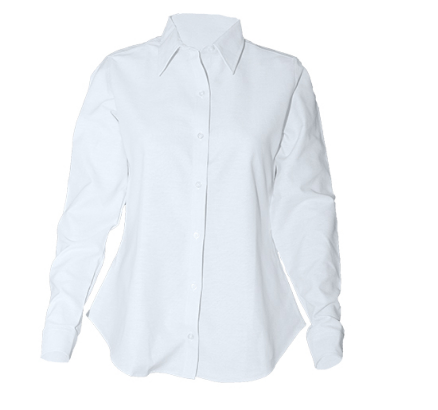 Girls Fitted Long Sleeve Button Down Oxford-White