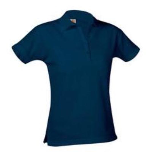 St Mary Girls Fitted Short Sleeve Pique Knit Polo-Navy, OLD LOGO, CLEARANCE