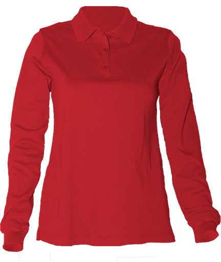 Girls Long Sleeve Fitted Knit Polo Shirt-Red