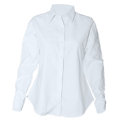 Girls Long Sleeve Fitted Oxford-White