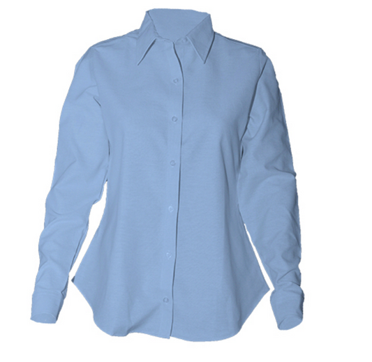 Girls Long Sleeve Fitted Oxford-Lt Blue